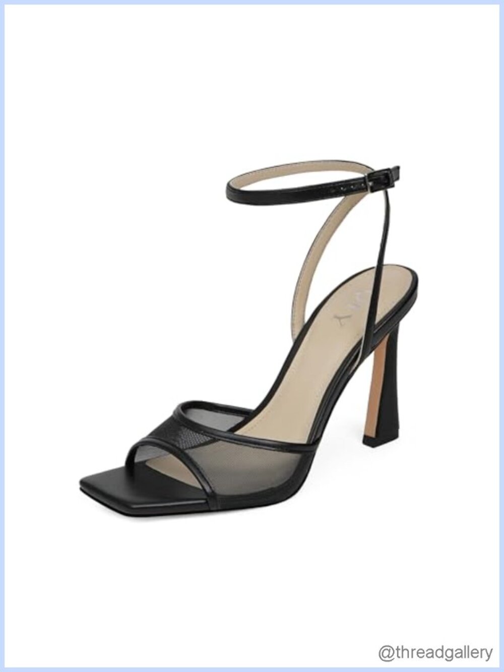 Strappy Mesh Heeled Sandals Square Toe Stiletto Ankle Strap Dress Shoes